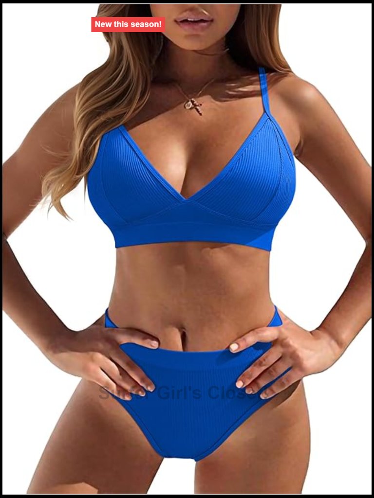 V Neck Bikini Set High Waisted Swimsuit 2 Piece Summer Beach Bathing Suit